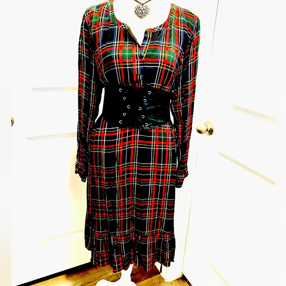 Loft plaid long sleeve dress with free corset belt size 20, like new - Picture 4 of 10